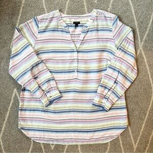 Talbots White Pink Blue Mint Striped Linen Tunic Top